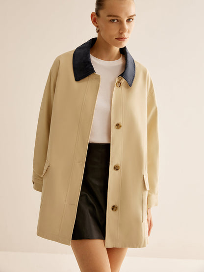 Velina Moda | Cotton Contrast Collar Button Jacket