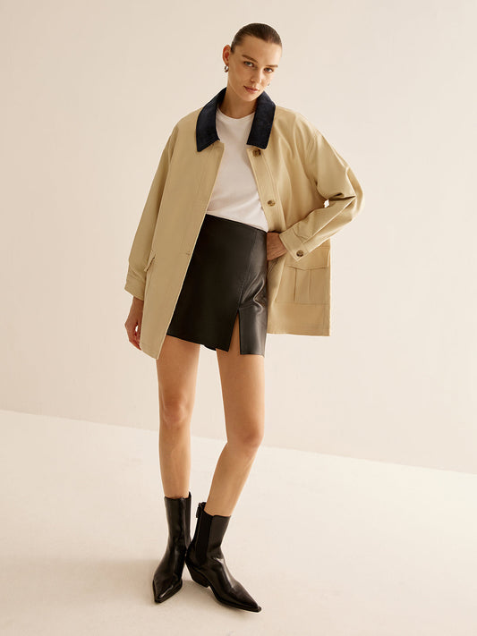Velina Moda | Cotton Contrast Collar Button Jacket