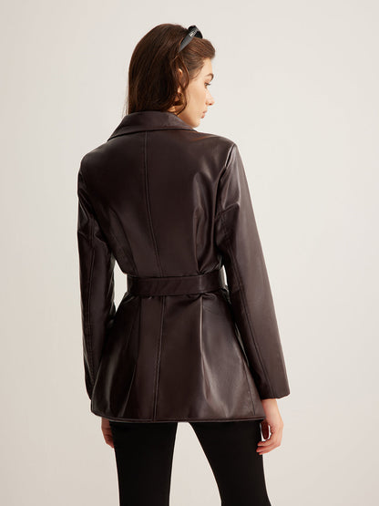 Velina Moda | Pu-Leather Belt Jacket