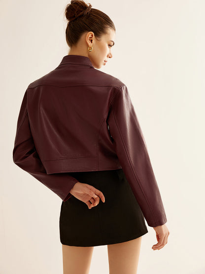 Velina Moda | Zipper Faux Leather Jacket
