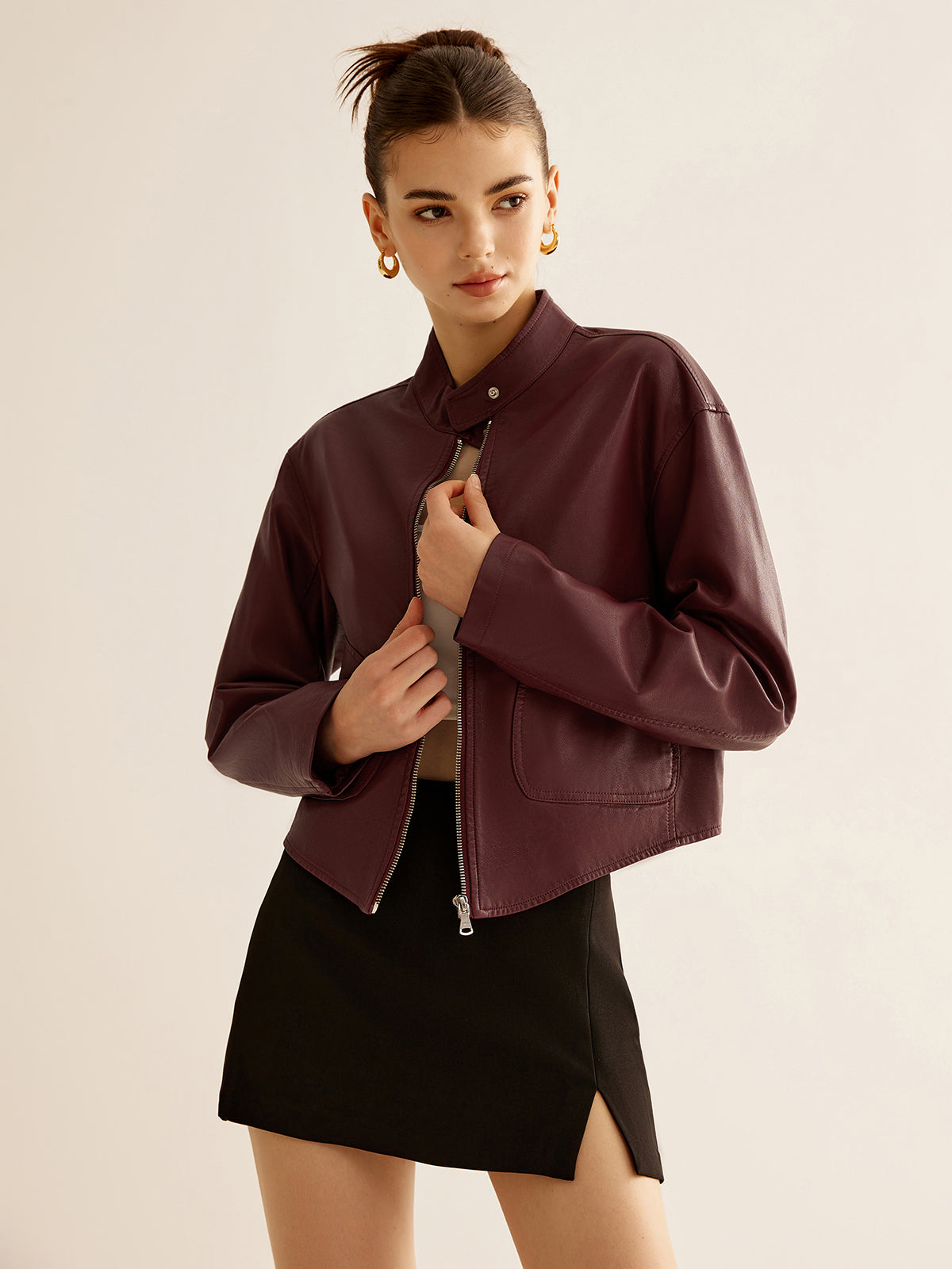 Velina Moda | Zipper Faux Leather Jacket