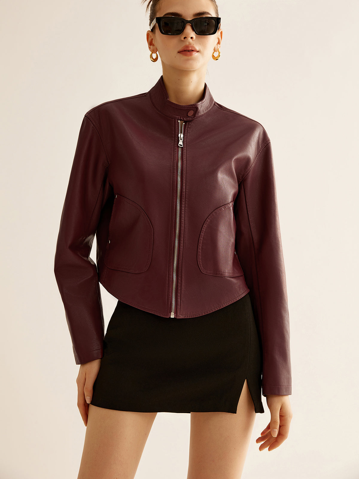 Velina Moda | Zipper Faux Leather Jacket
