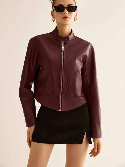 Velina Moda | Zipper Faux Leather Jacket