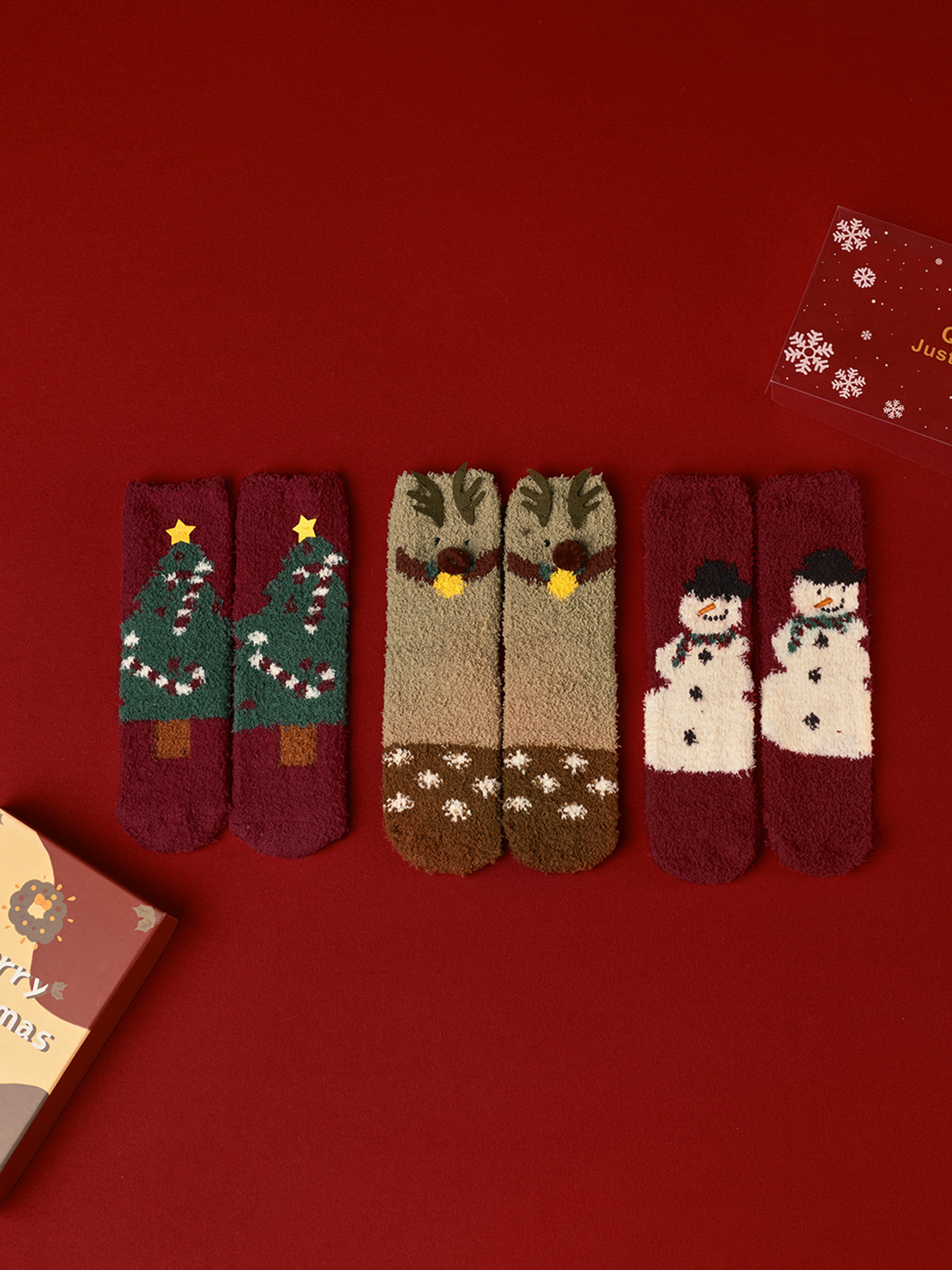 Velina Moda | 3 Pack Christmas Coral Velvet Socks with Box