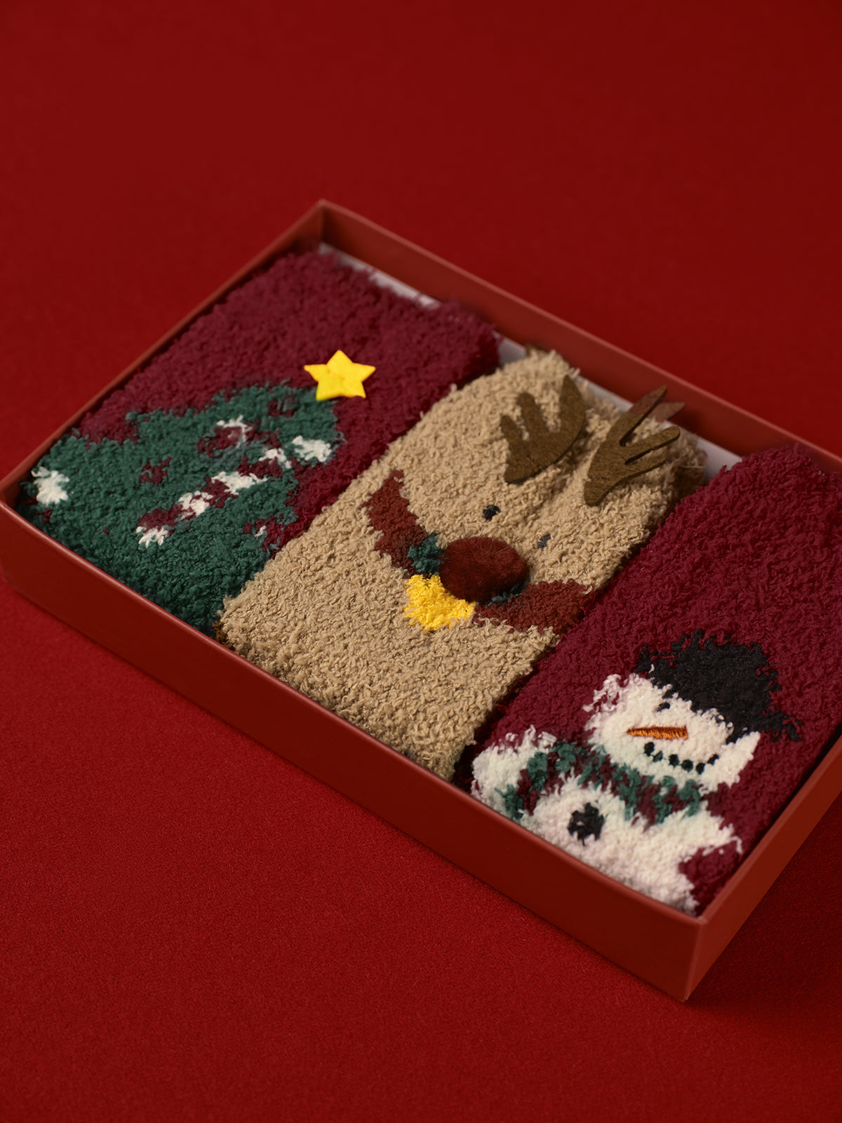 Velina Moda | 3 Pack Christmas Coral Velvet Socks with Box