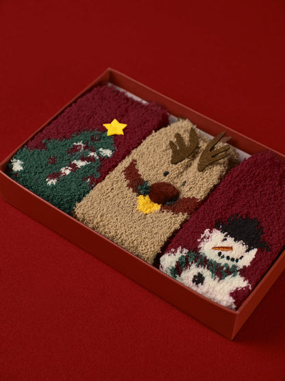 Velina Moda | 3 Pack Christmas Coral Velvet Socks with Box