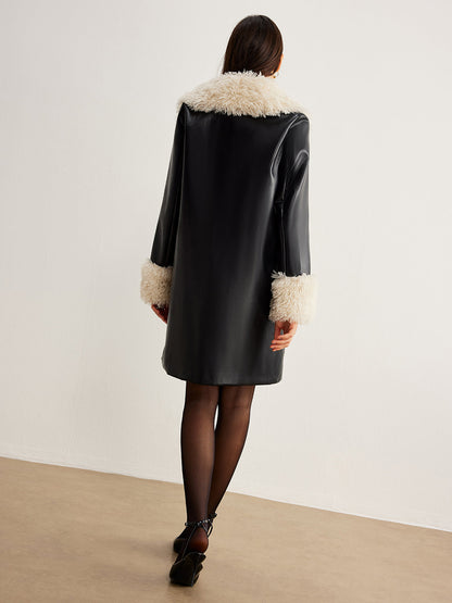 Velina Moda | Collar Faux Leather Jacket Without Belt