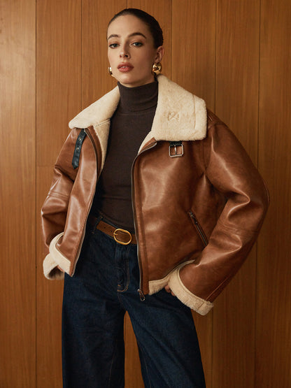 Velina Moda | Faux Leather Zip Jacket
