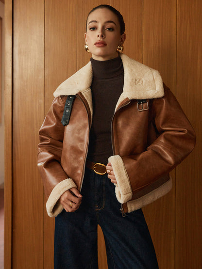 Velina Moda | Faux Leather Zip Jacket