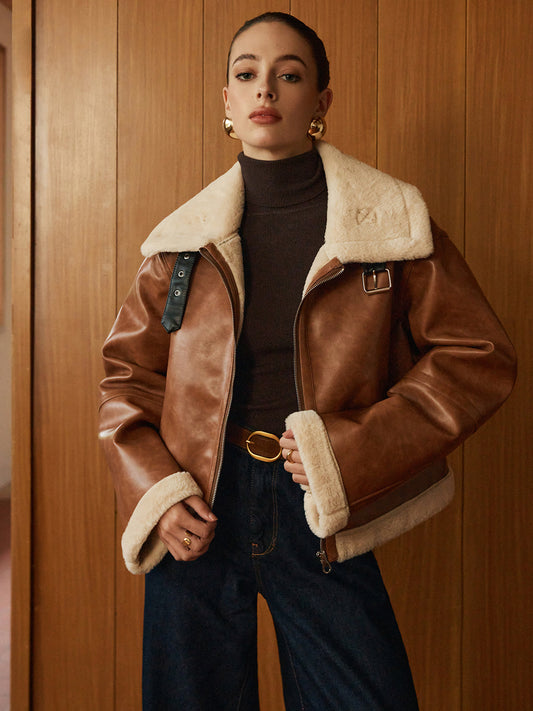 Velina Moda | Faux Leather Zip Jacket