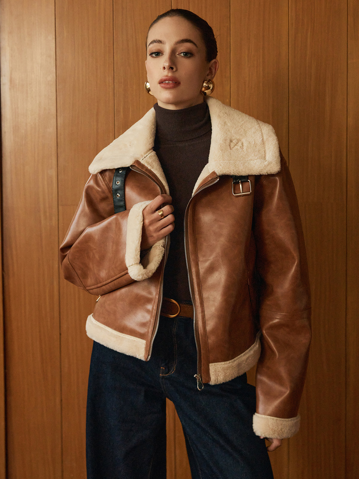 Velina Moda | Faux Leather Zip Jacket