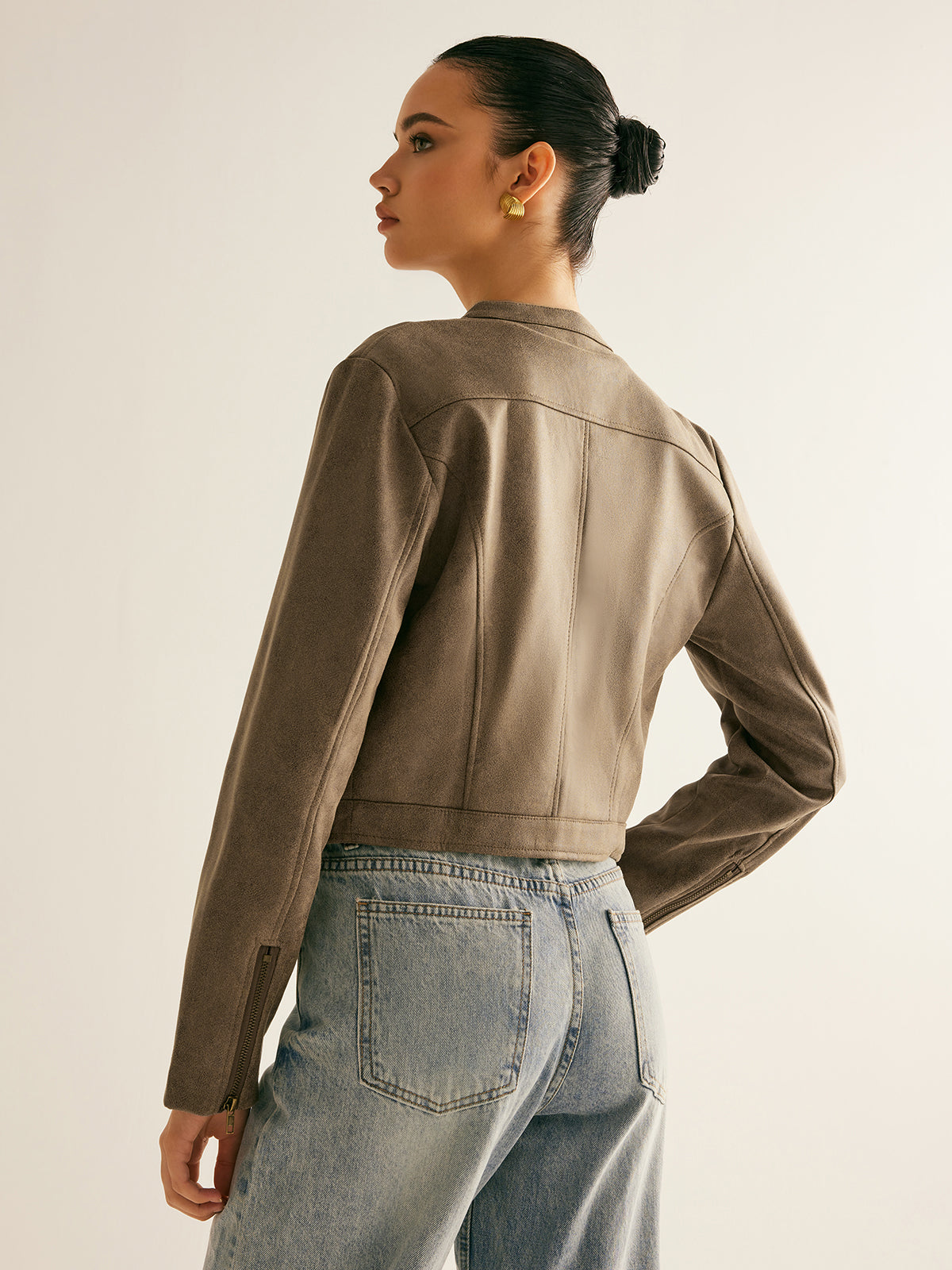 Velina Moda | Button Collar Zipper Jacket
