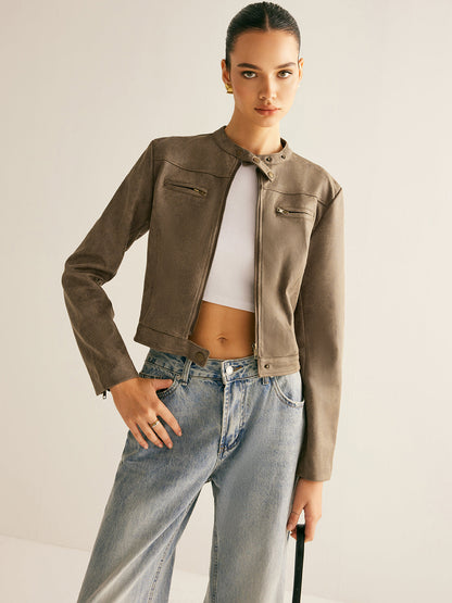 Velina Moda | Button Collar Zipper Jacket