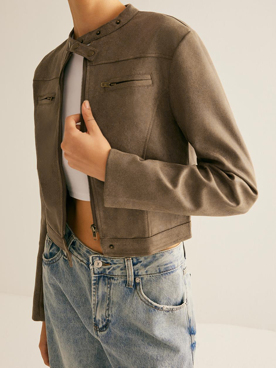 Velina Moda | Button Collar Zipper Jacket