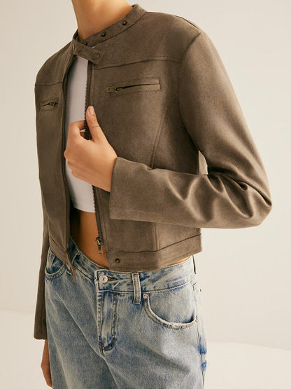Velina Moda | Button Collar Zipper Jacket