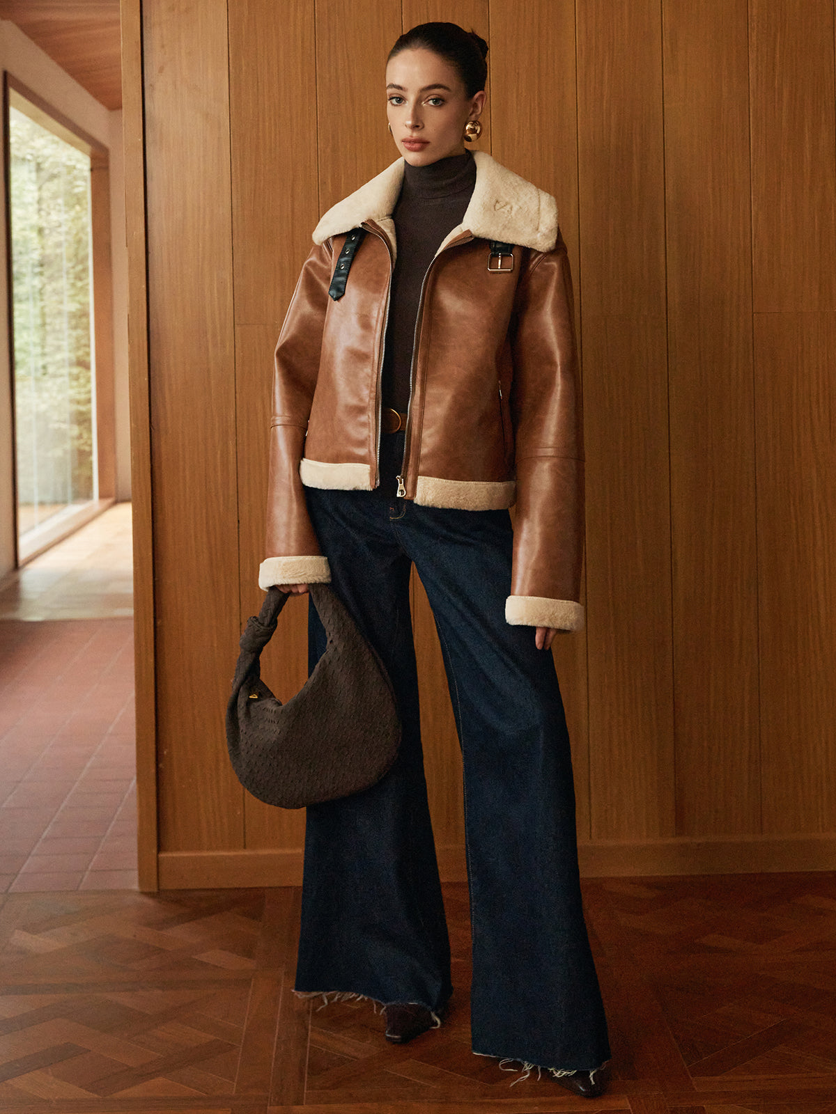 Velina Moda | Faux Leather Zip Jacket