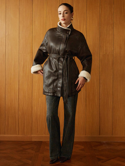 Velina Moda | Pu-Leather Belt Jacket