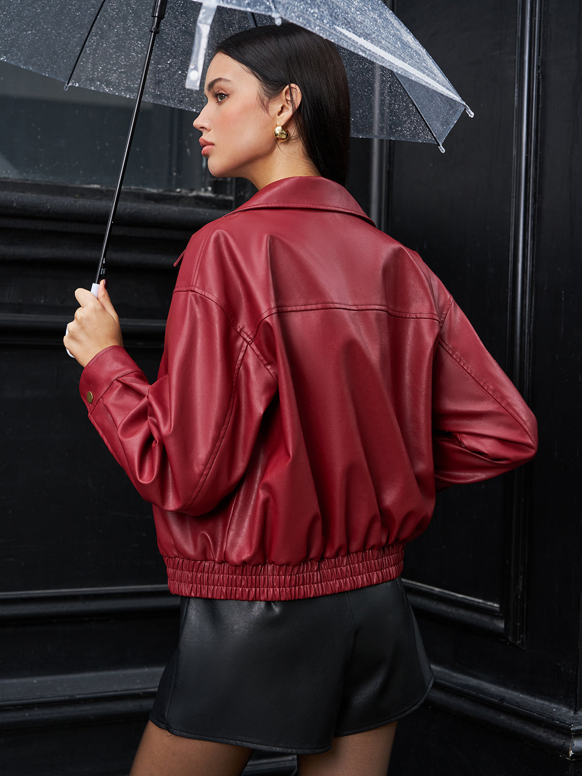 Velina Moda | Leather Zip Polo Jacket