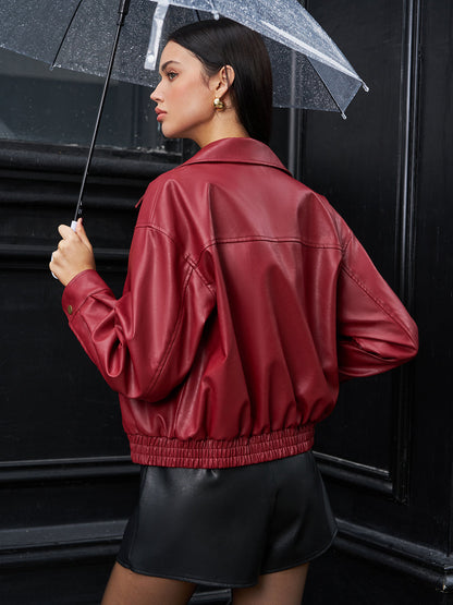 Velina Moda | Leather Zip Polo Jacket