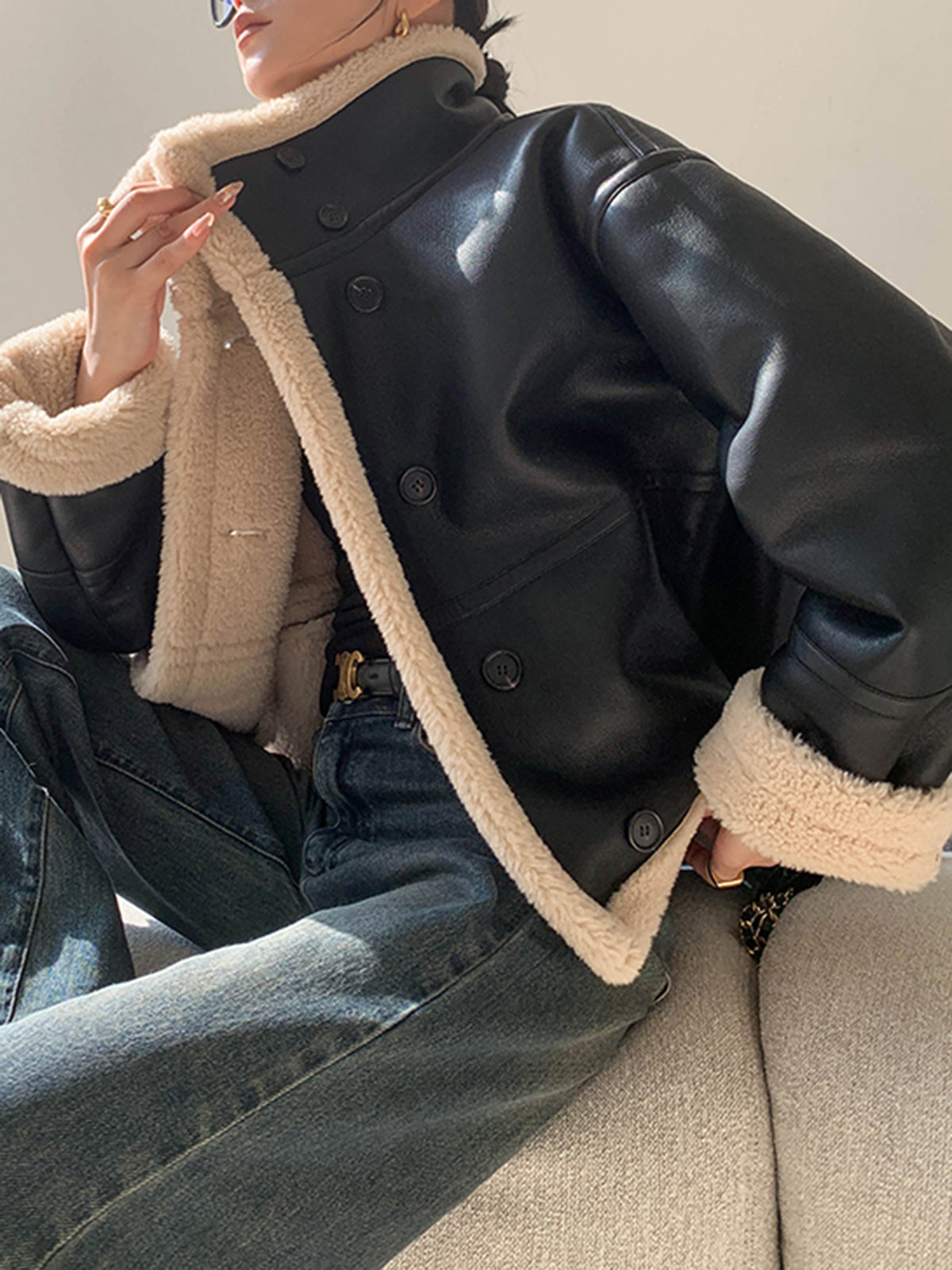 Velina Moda | Lined Faux Leather Jacket