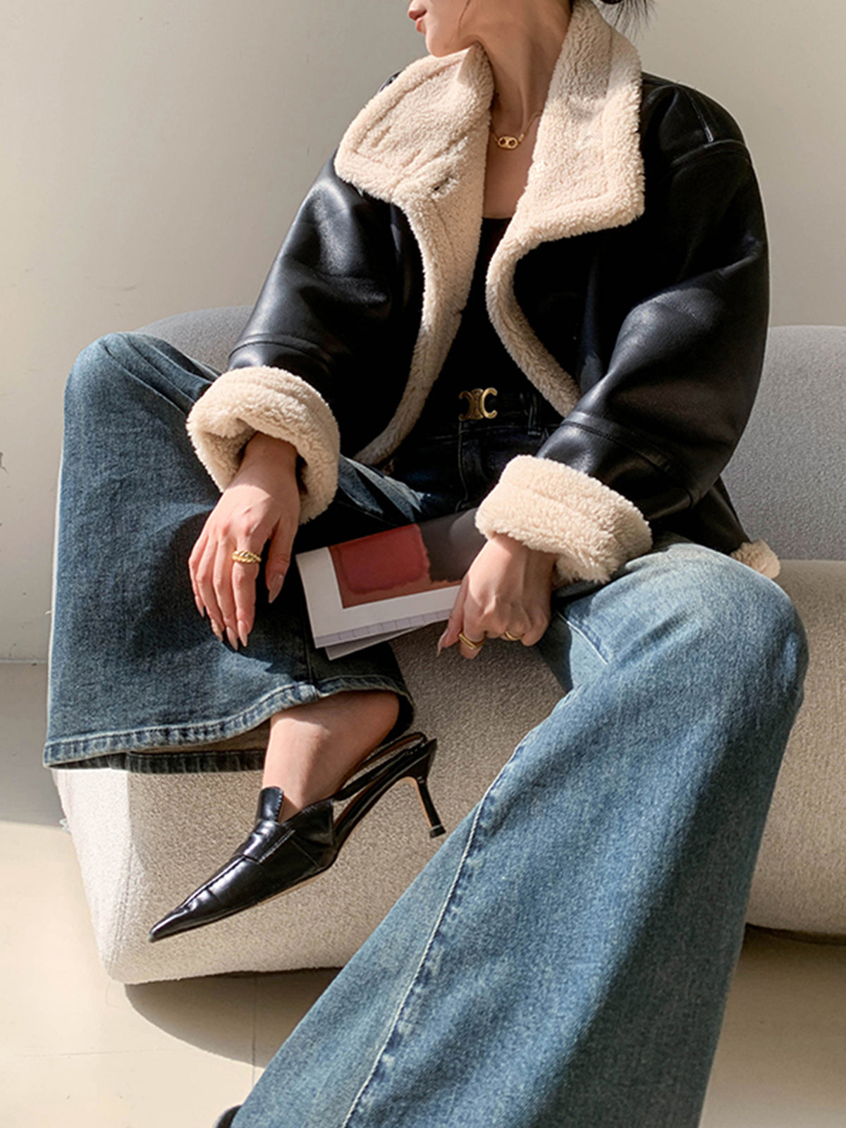 Velina Moda | Lined Faux Leather Jacket