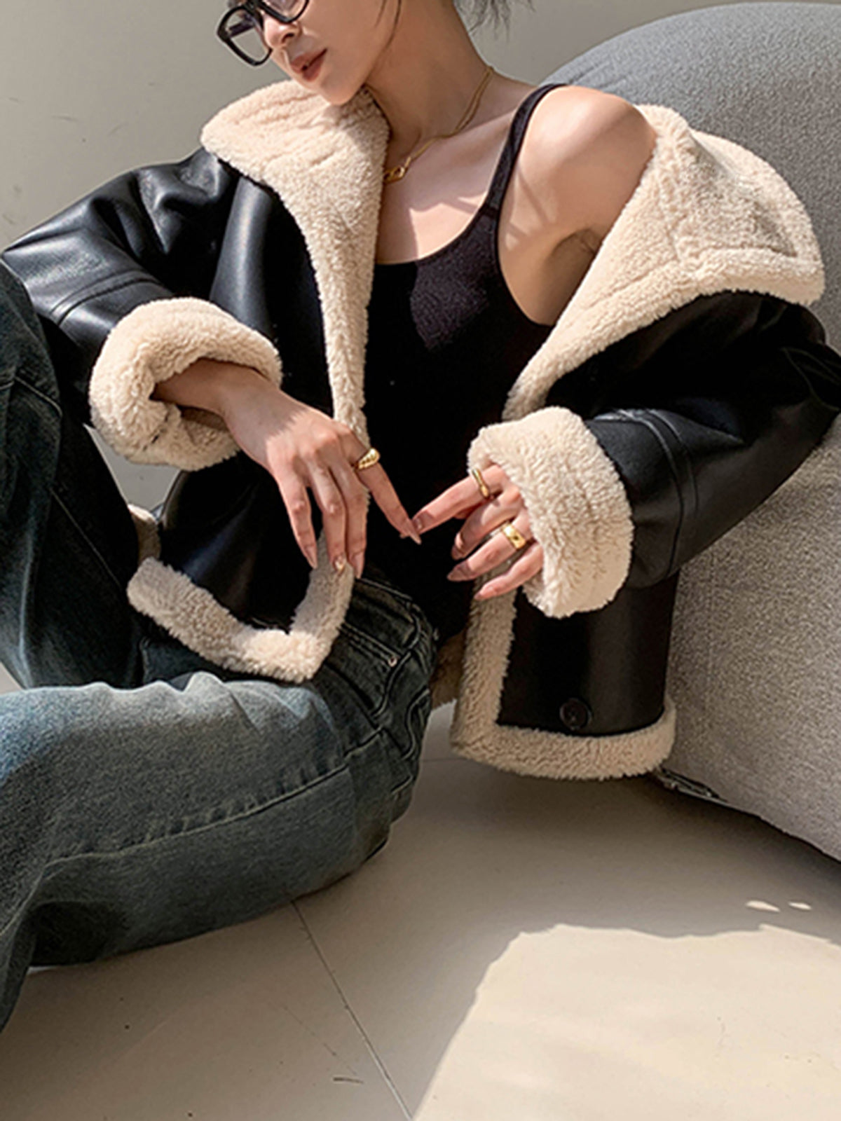 Velina Moda | Lined Faux Leather Jacket