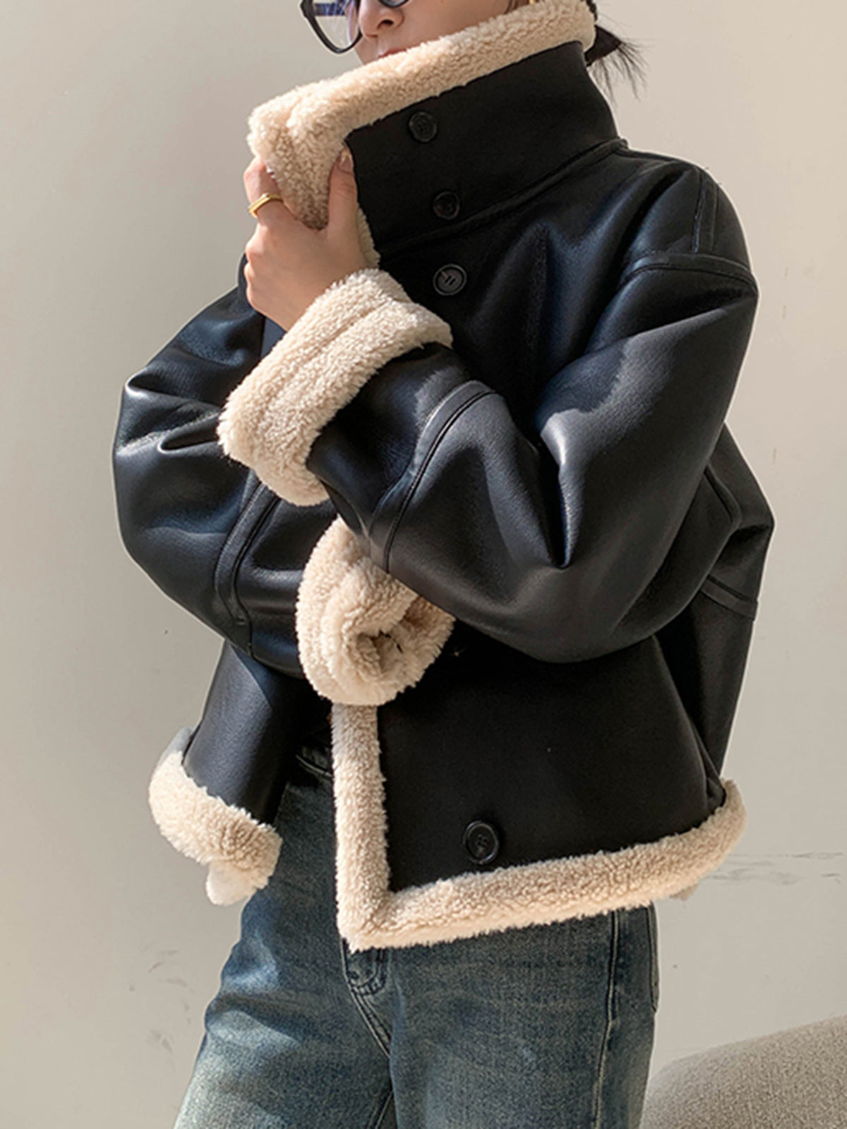 Velina Moda | Lined Faux Leather Jacket