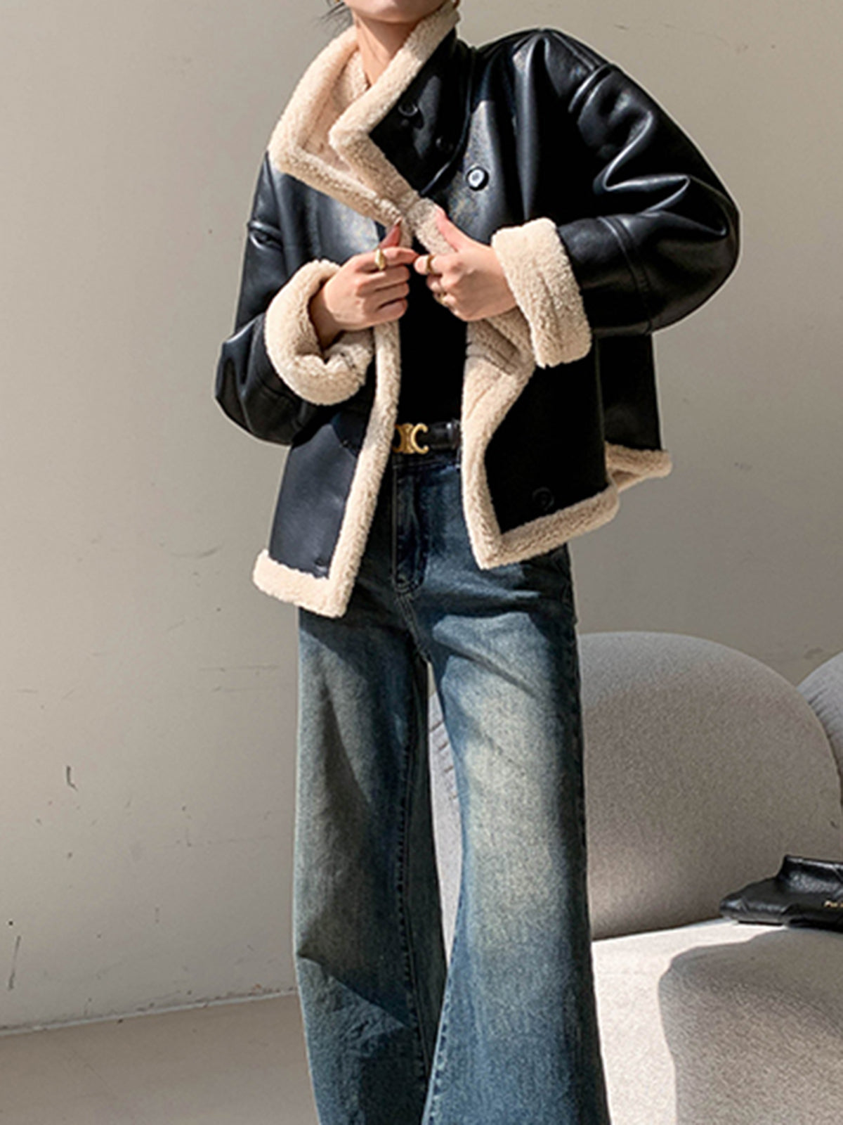 Velina Moda | Lined Faux Leather Jacket