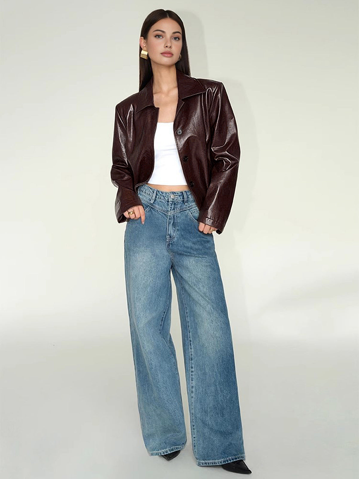 Velina Moda | Leather Zipper Short Polo Jacket
