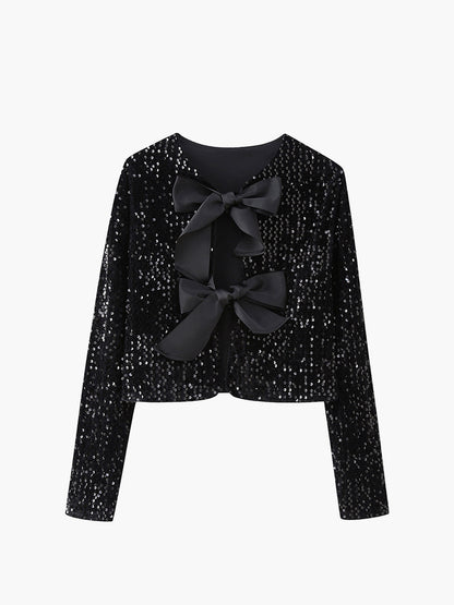 Velina Moda | Velvet Bow Decor Jacket