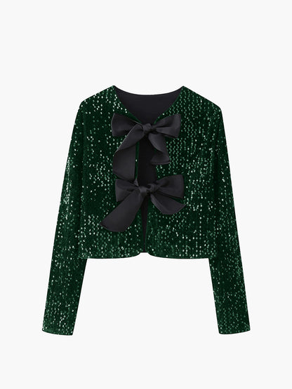 Velina Moda | Velvet Bow Decor Jacket