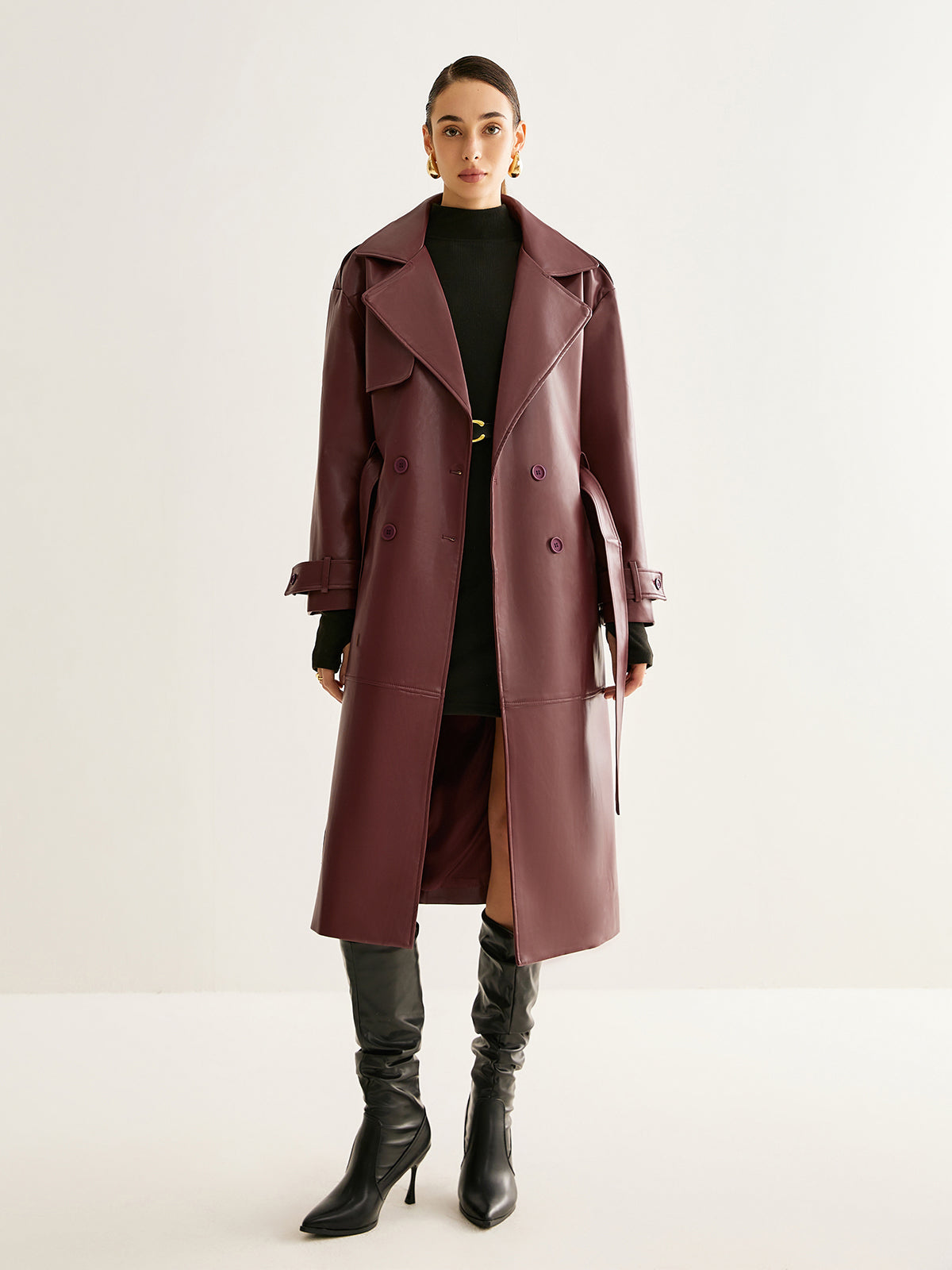 Velina Moda | Pu-Leather Long Jacket