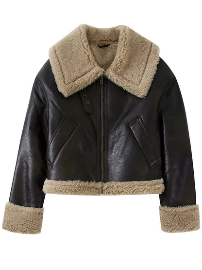 Velina Moda | Faux Leather Zip Jacket