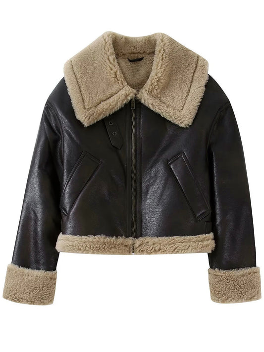 Velina Moda | Faux Leather Zip Jacket
