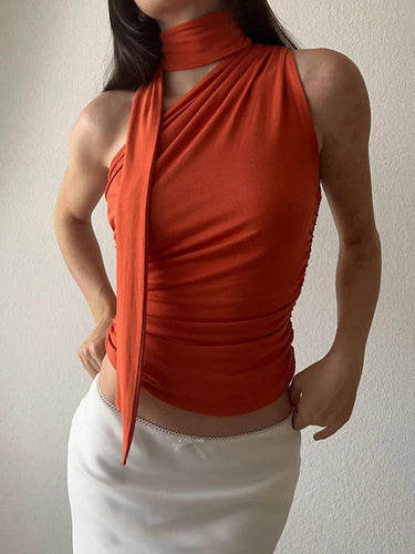 Asymmetrical top with wrap halter neck
