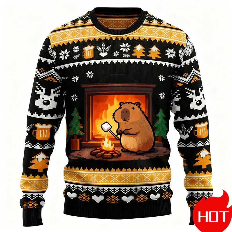 Velina Moda | Christmas Sweater - 3D Capybara Design, Warm Comfort & Joyful Festive Style