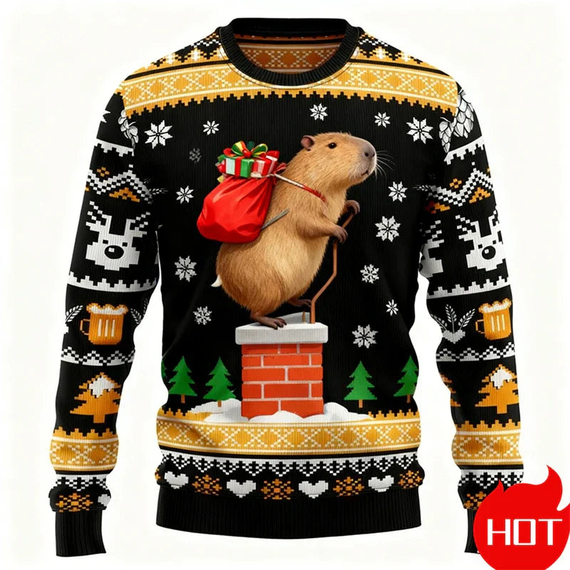 Velina Moda | Christmas Sweater - 3D Capybara Design, Warm Comfort & Joyful Festive Style