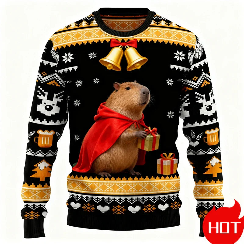 Velina Moda | Christmas Sweater - 3D Capybara Design, Warm Comfort & Joyful Festive Style
