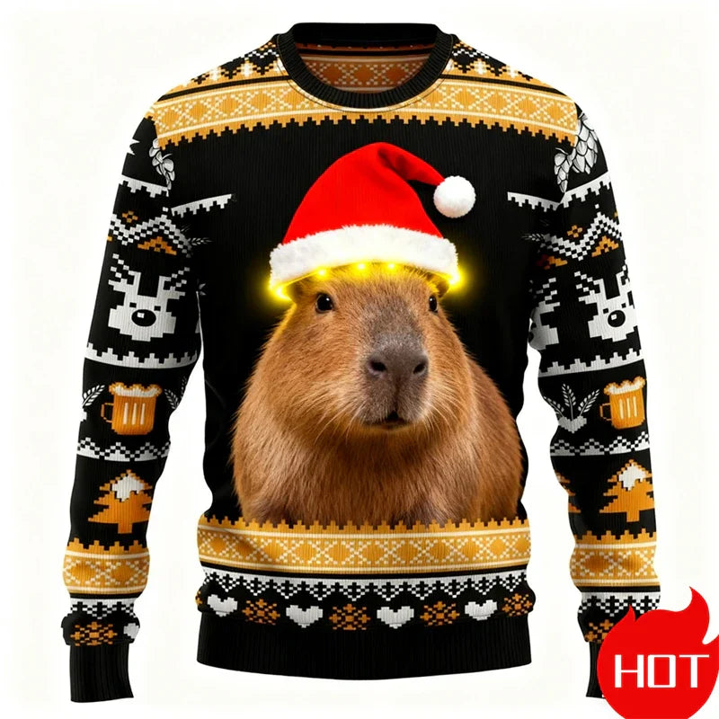Velina Moda | Christmas Sweater - 3D Capybara Design, Warm Comfort & Joyful Festive Style