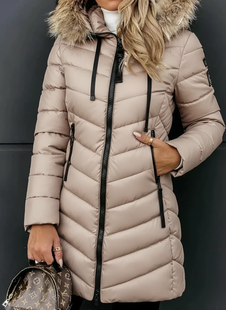 Velina Moda | Down jacket with fur collar - Warm winter jacket