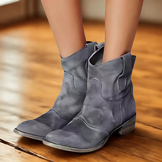 Velina Moda | Ankle Boots - Distressed Look with Low Heel