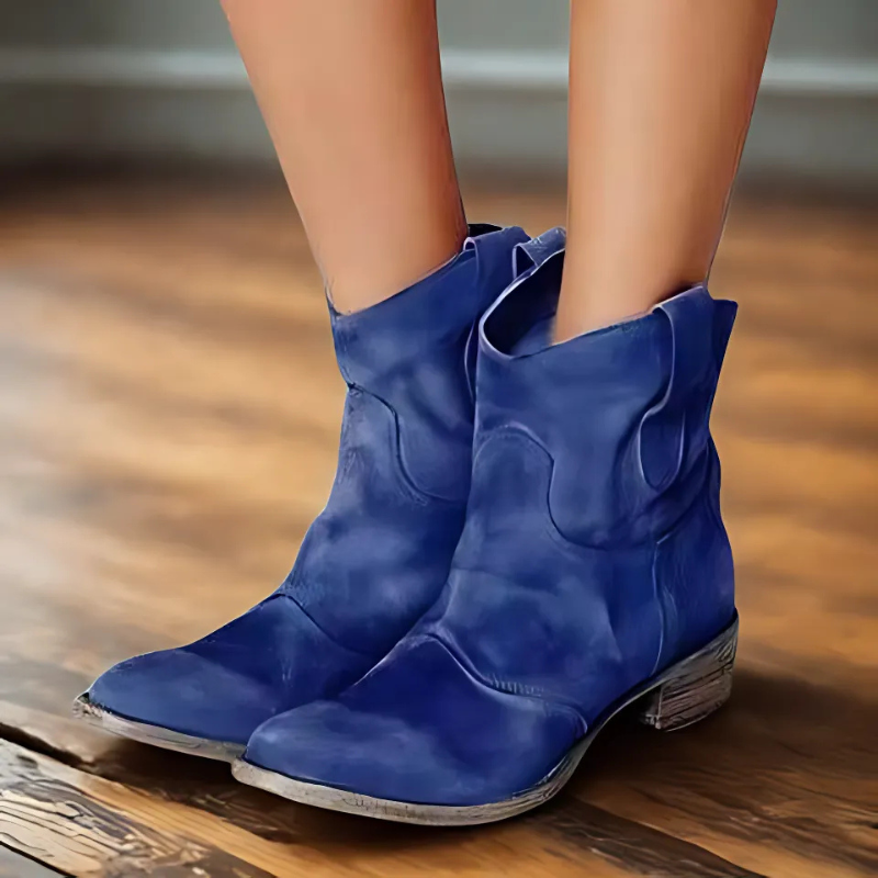 Velina Moda | Ankle Boots - Distressed Look with Low Heel