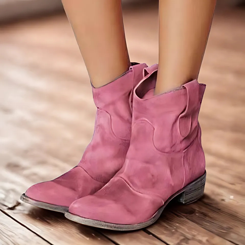 Velina Moda | Ankle Boots - Distressed Look with Low Heel