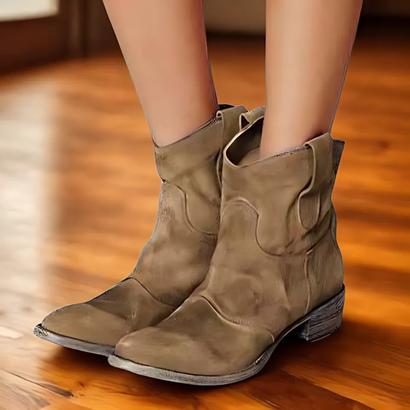Velina Moda | Ankle Boots - Distressed Look with Low Heel