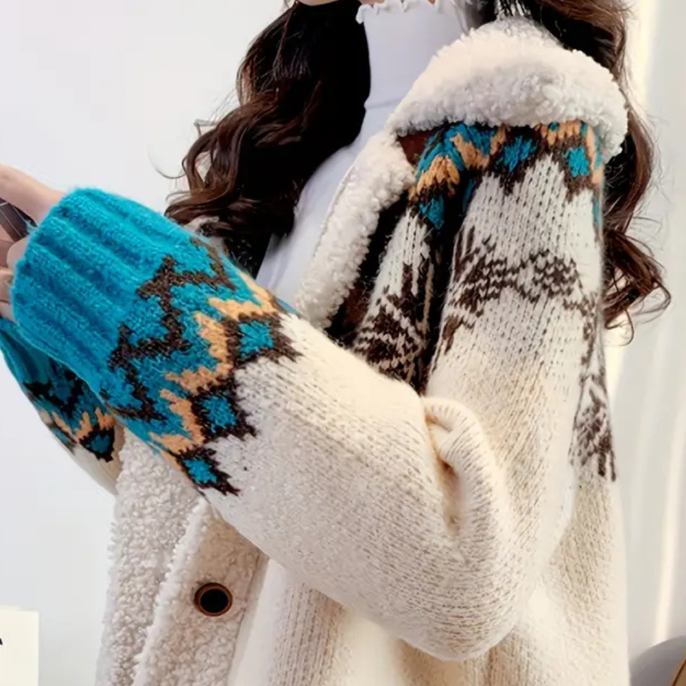 Velina Moda | Knitted Winter Jacket with Fleece Collar Casual Fashion