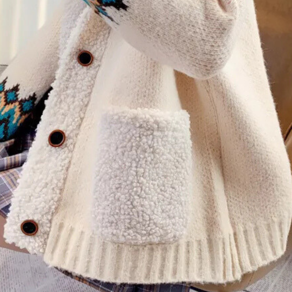 Velina Moda | Knitted Winter Jacket with Fleece Collar Casual Fashion