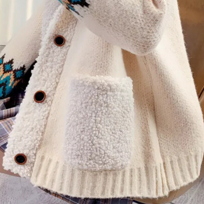 Velina Moda | Knitted Winter Jacket with Fleece Collar Casual Fashion