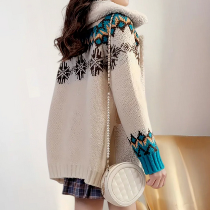 Velina Moda | Knitted Winter Jacket with Fleece Collar Casual Fashion