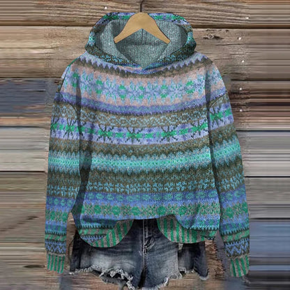Velina Moda | Hoodie with Norwegian pattern - Knit sweater with hood