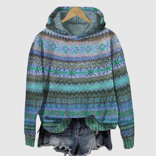 Velina Moda | Hoodie with Norwegian pattern - Knit sweater with hood